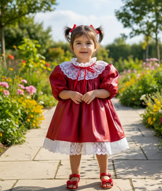 Red Leather Christmas Frock For Baby Girl [Ready to ship:2947]