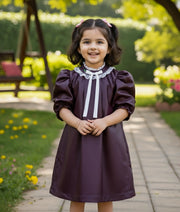 Coffe Brown Leather A-line Frock For Baby Girl [2954]
