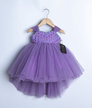 Lavender Tulle Net High-Low Handworked Birthday Frock for Baby Girl [5146]