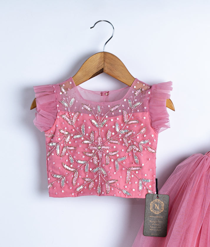 Onion pink Handwork Crop Top With Full Length Skirt For Baby Girl [7287]