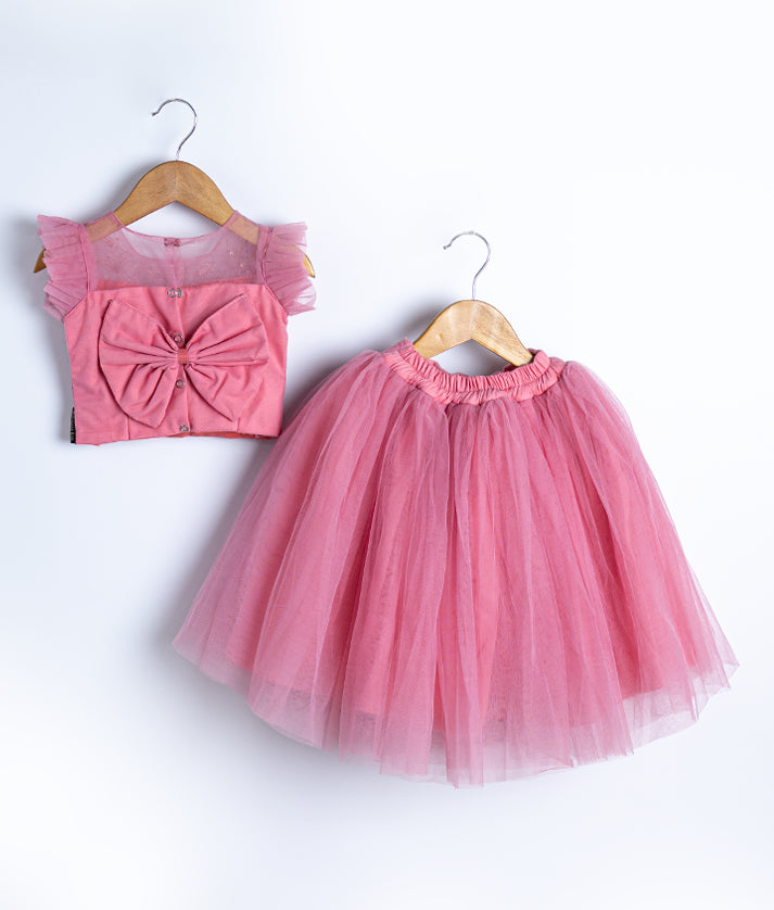 Onion pink Handwork Crop Top With Full Length Skirt For Baby Girl [7287]
