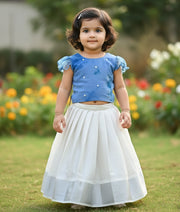 Blue Organza Top With Kasav Full Length Skirt For Vishu [7972]