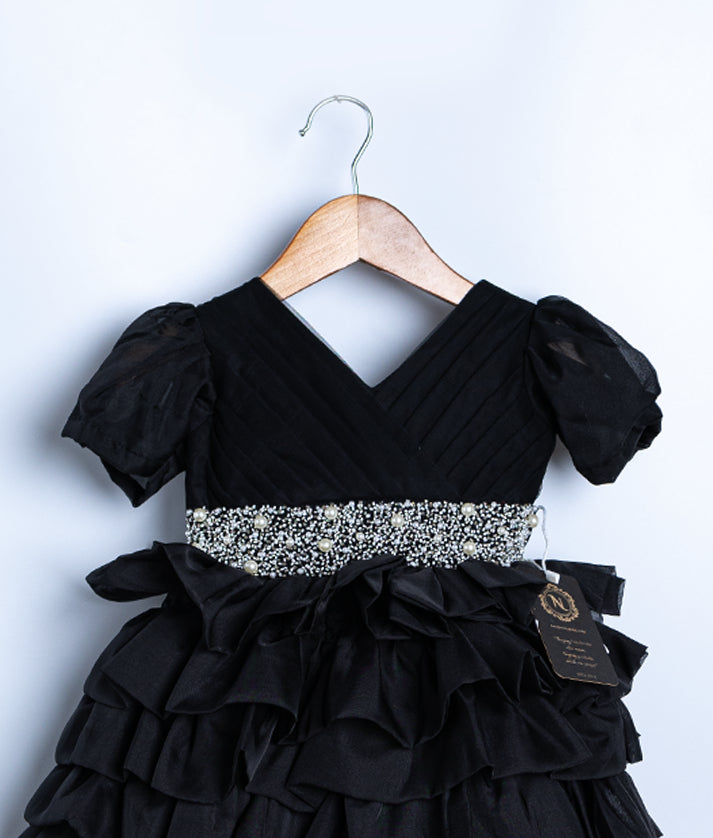 Black Plain Organza Birthday Frock For Baby Girl [2384A]