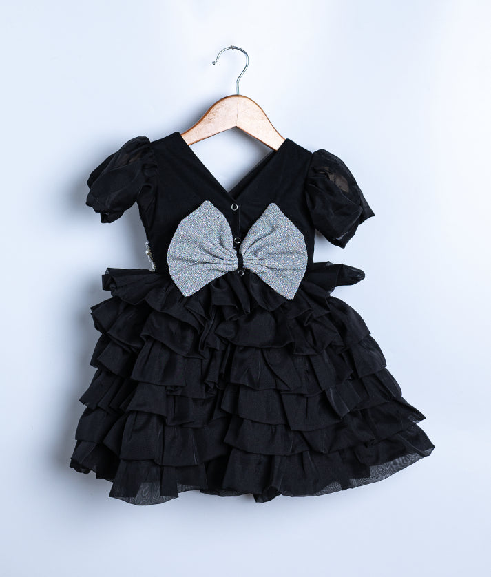 Black Plain Organza Birthday Frock For Baby Girl [2384A]