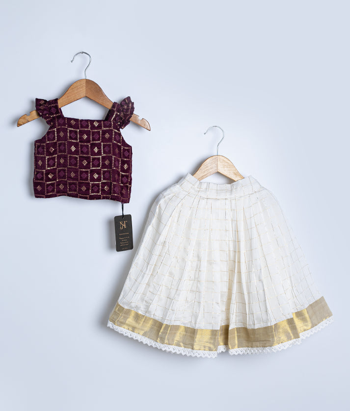 Grape Wine Nysha Silk Top with Chanderi Full Length Skirt For Onam [2789]