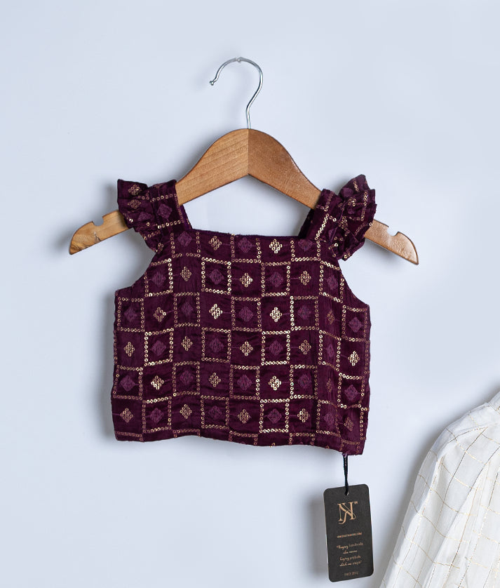 Grape Wine Nysha Silk Top with Chanderi Full Length Skirt For Onam [2789]