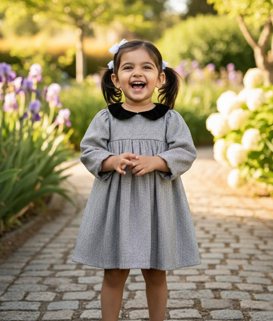 Silver Crush material Cute Casual Frock For Baby Girl [Ready to ship :2266]