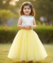 Off White Tulle Net Handworked Top With Full Length Skirt For Baby Girl [Ready To Ship : 2609]