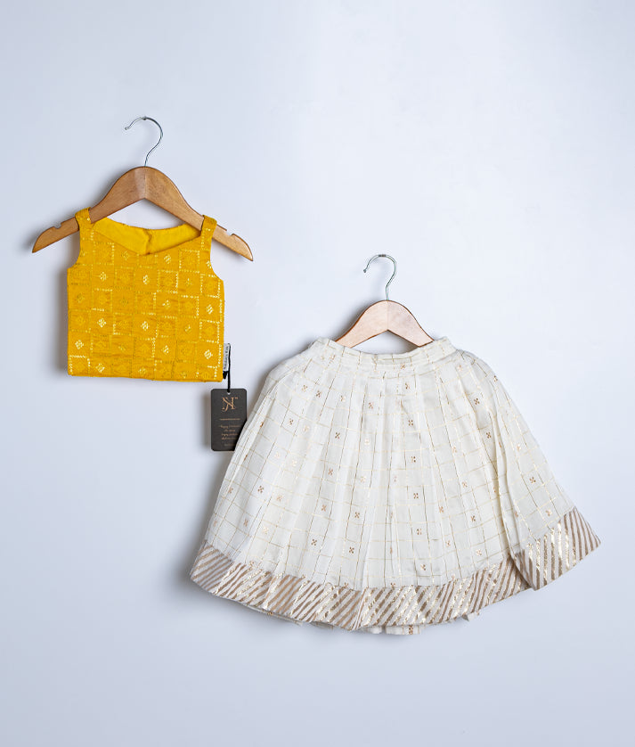 Yellow Top with Off white Chanderi skirt [2793]