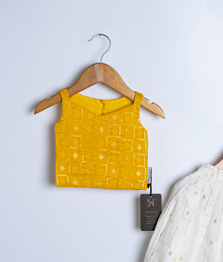 Yellow Top with Off white Chanderi skirt [2793]