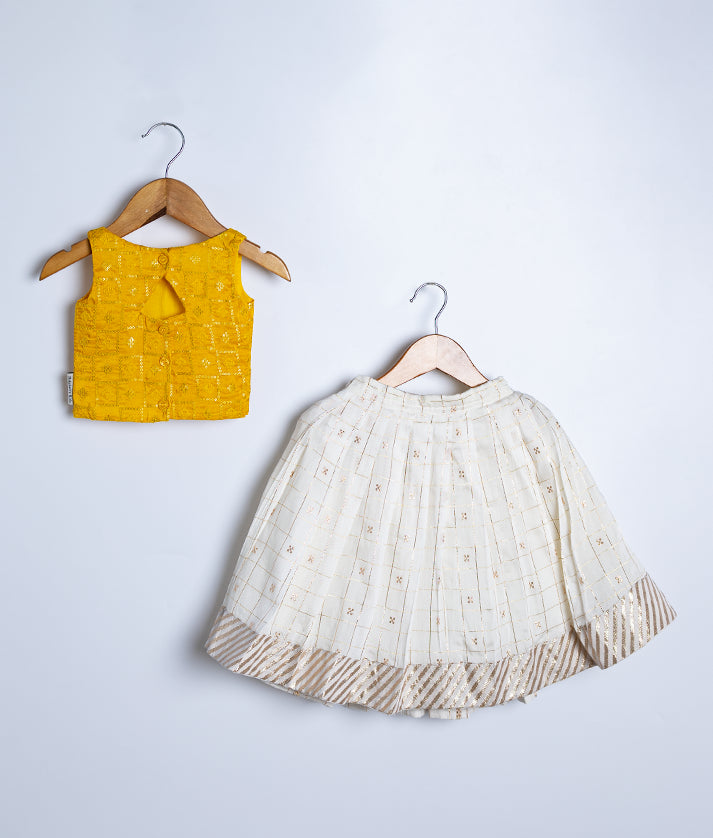 Yellow Top with Off white Chanderi skirt [2793]
