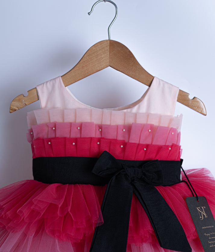 Multi-Colour Tulle Net Handworked Step Birthday Frock[Ready To Ship: 2827]