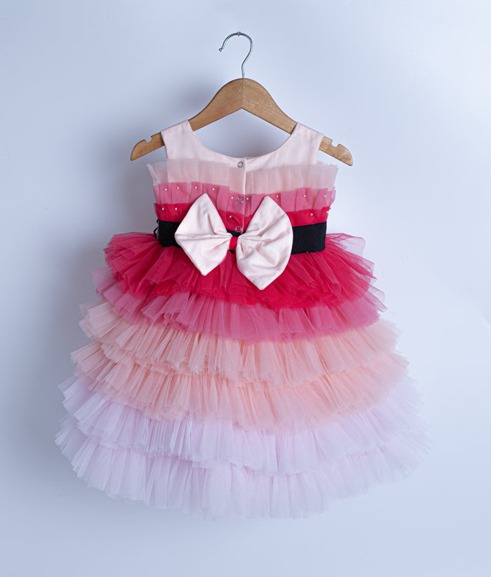 Multi-Colour Tulle Net Handworked Step Birthday Frock[Ready To Ship: 2827]