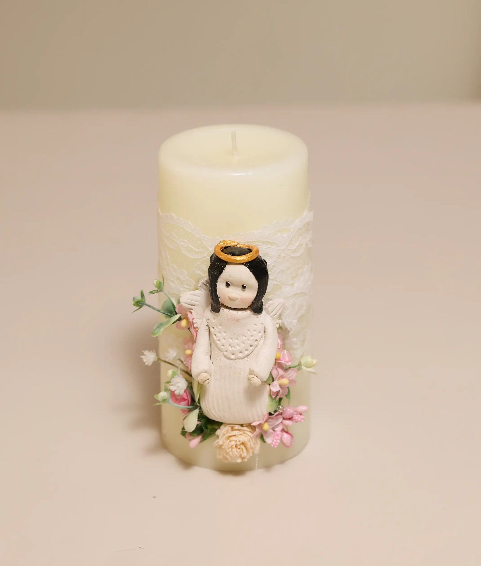 Angel decorative flower candle for baby baptism, an elegant religious keepsake