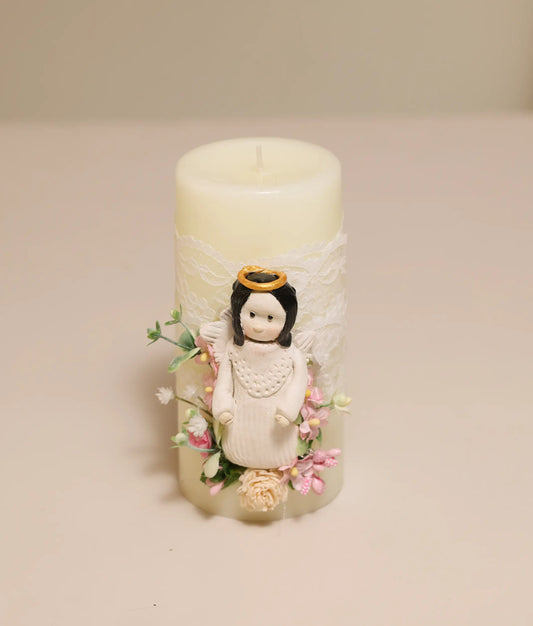 Angel decorative flower candle for baby baptism, an elegant religious keepsake