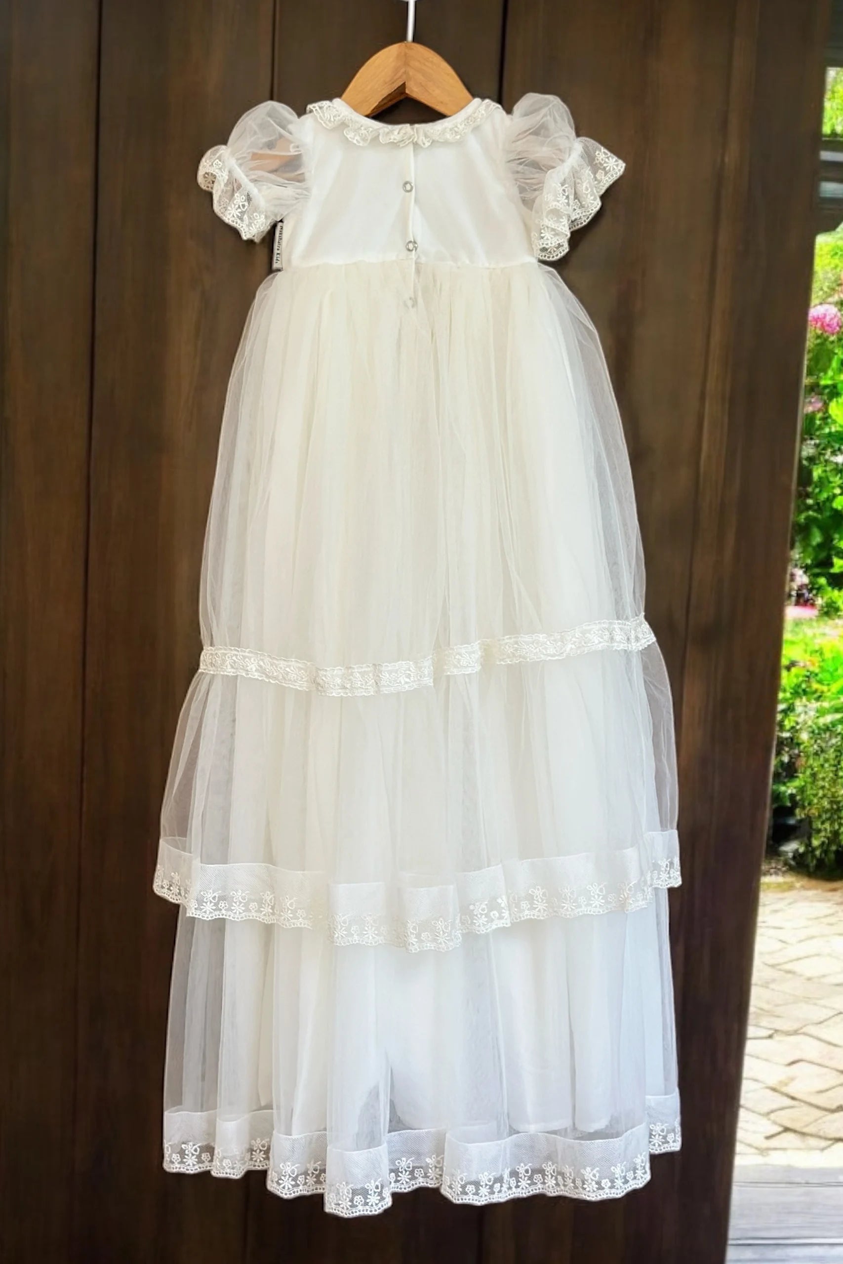 Off-white handworked baptism frock, a handcrafted designer ceremony outfit for babies