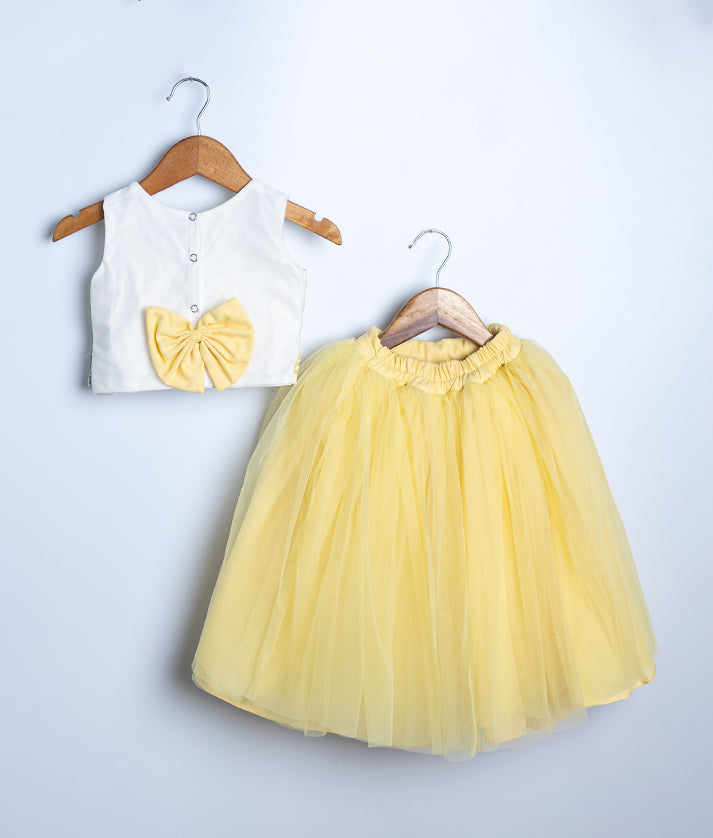 Yellow baby toddler dress set with floral top and matching tulle skirt