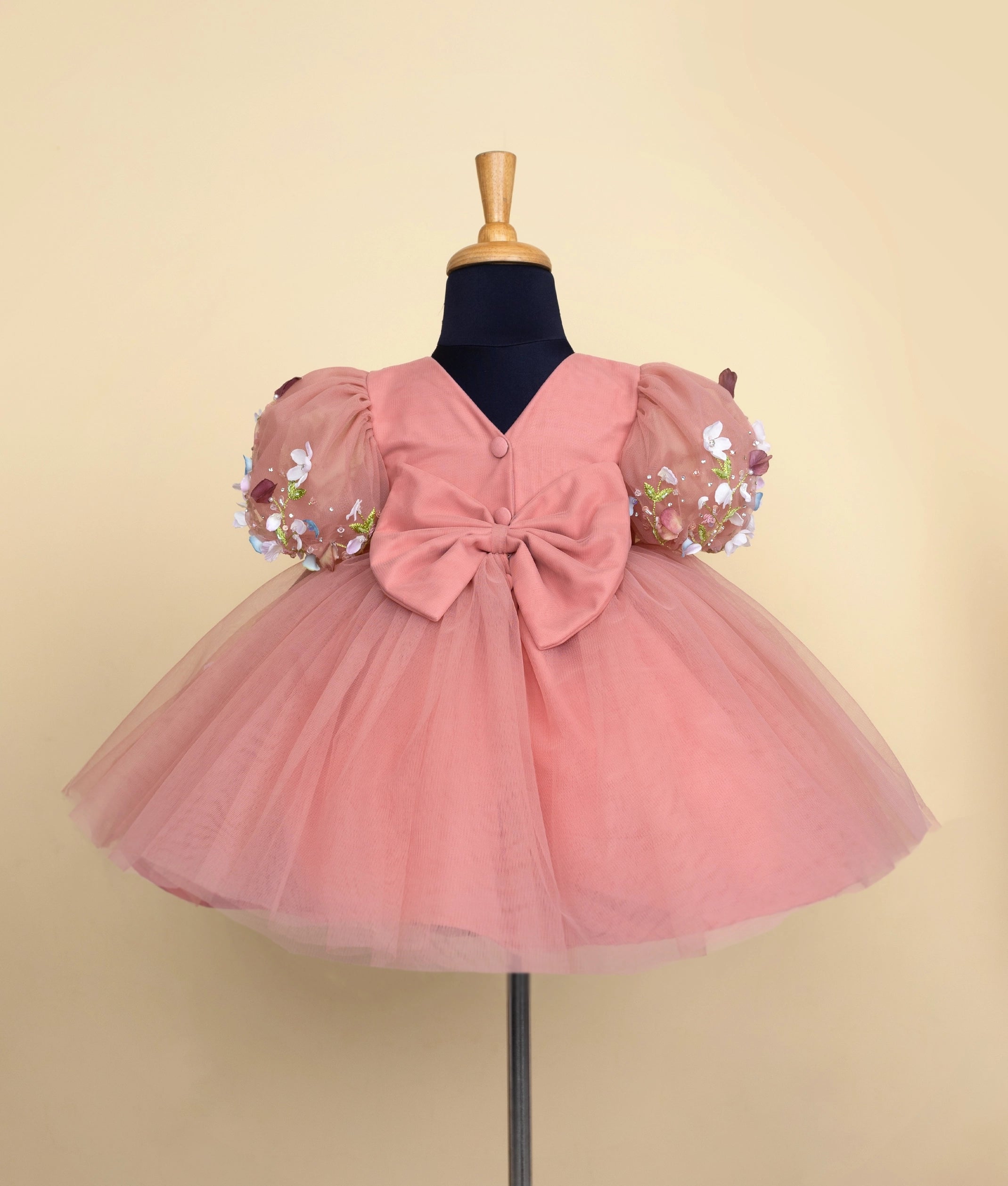 Back bow design on pink baby girl frock for special occasions – cute toddler dress