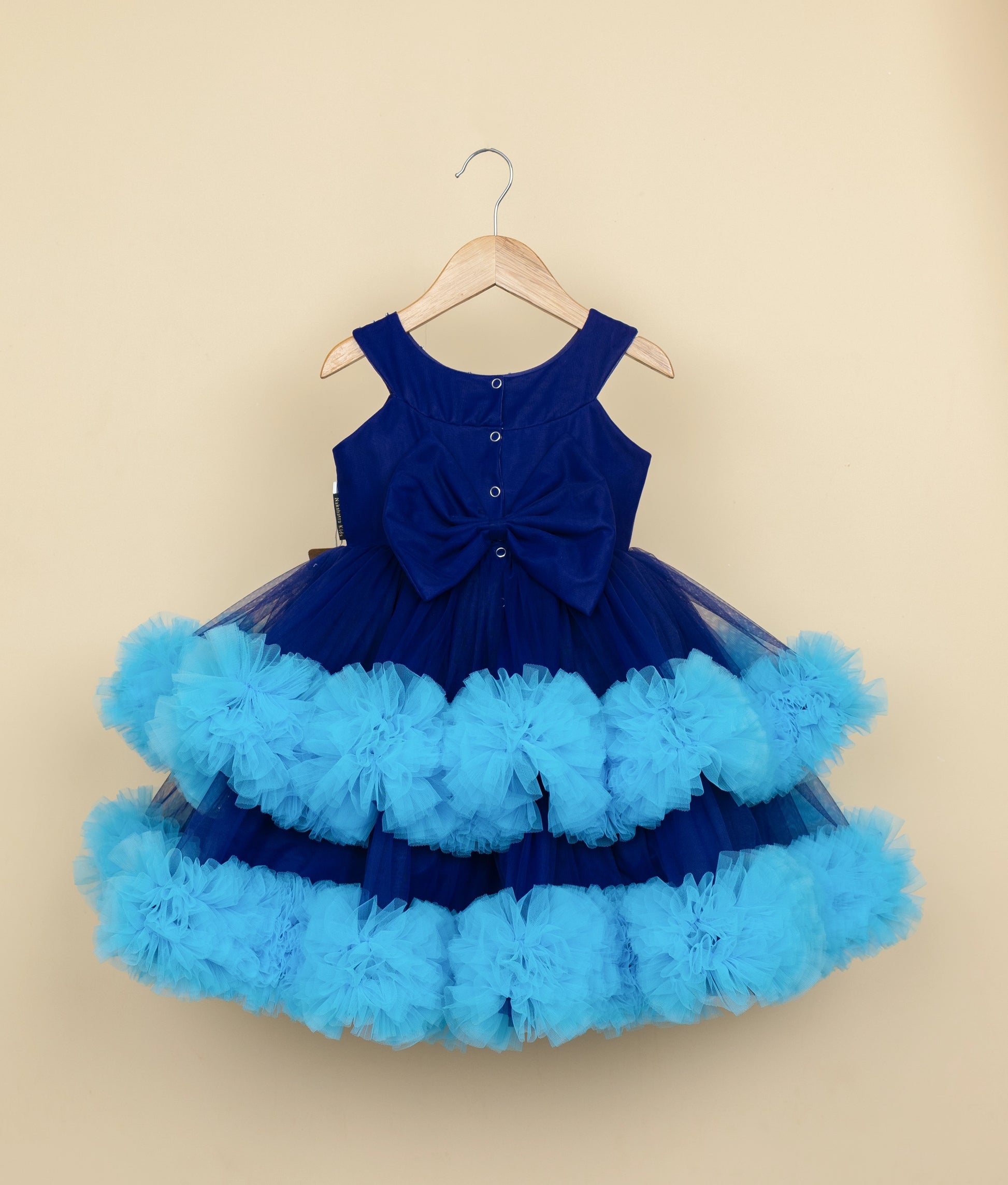 Baby girl designer dress in blue – perfect for first birthday or festive wear