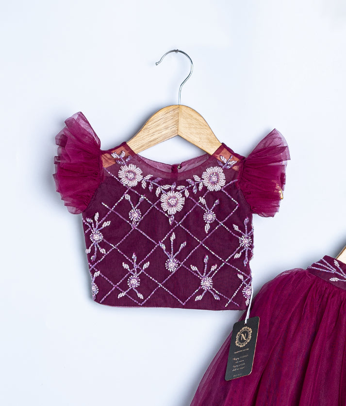 Wine colored lace cap sleeve top component for toddler girl special occasion outfit