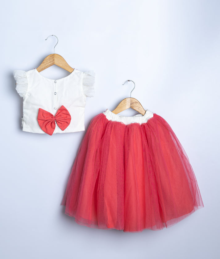 Girl Red Skirt Outfit 2t White Crop Top With Dark Pink Full Length