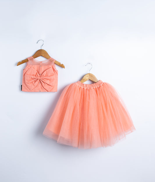 Coral peach tulle tutu skirt for toddler birthday party outfit