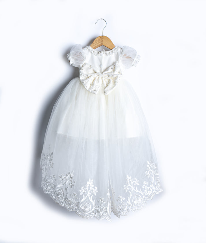 Off-white baptism frock, a handcrafted designer ceremony outfit for baby girls