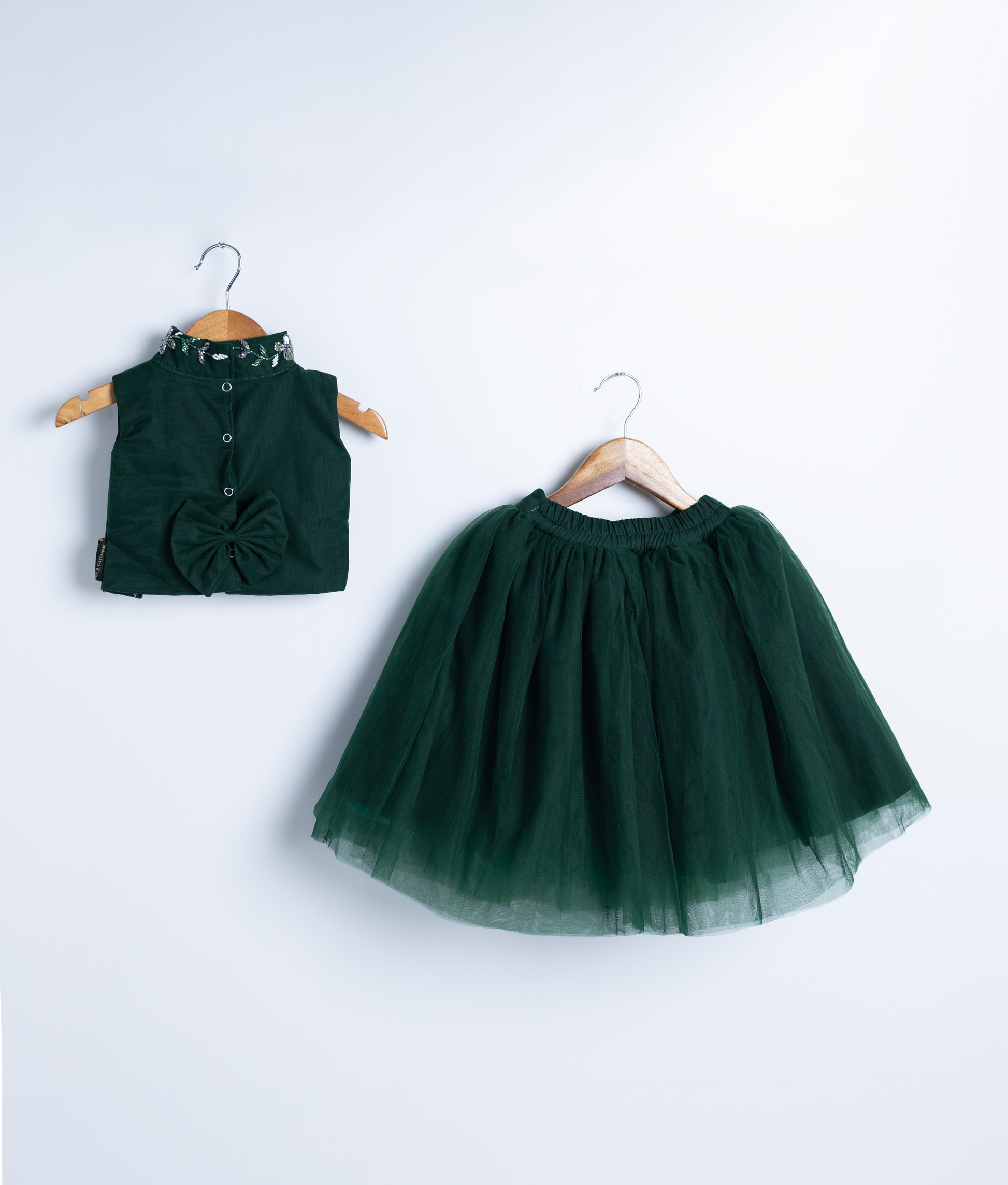 Dark green tulle skirt component for baby girl holiday formal dress set