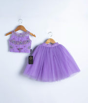 Lavender handmade baby girl skirt and top set with floral applique and tulle skirt