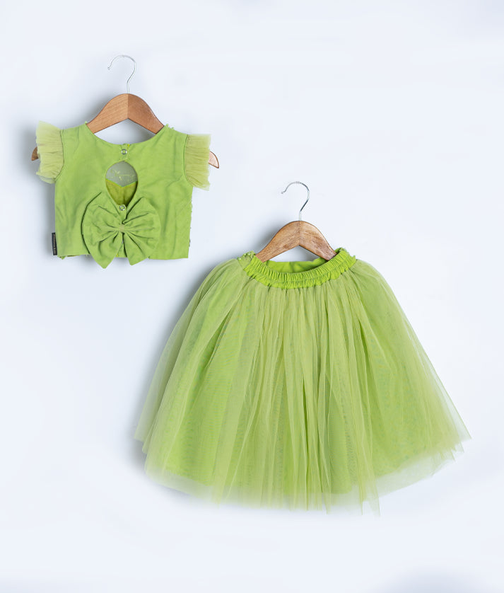 Bright lime green tulle tutu skirt for baby girls, perfect for spring and summer occasions