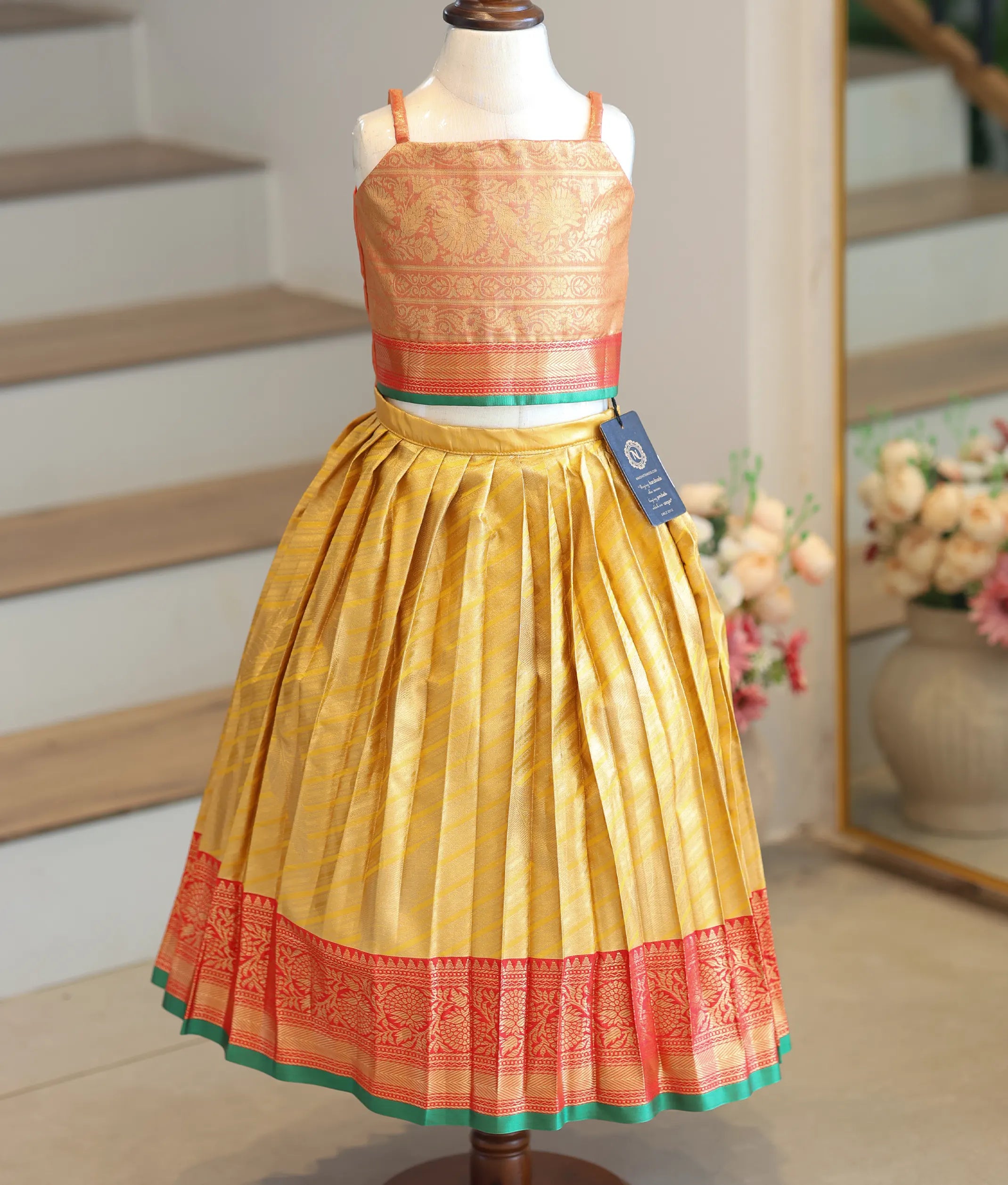 mustard-yellow-orange-kanchipuram-silk-skirt-and-top