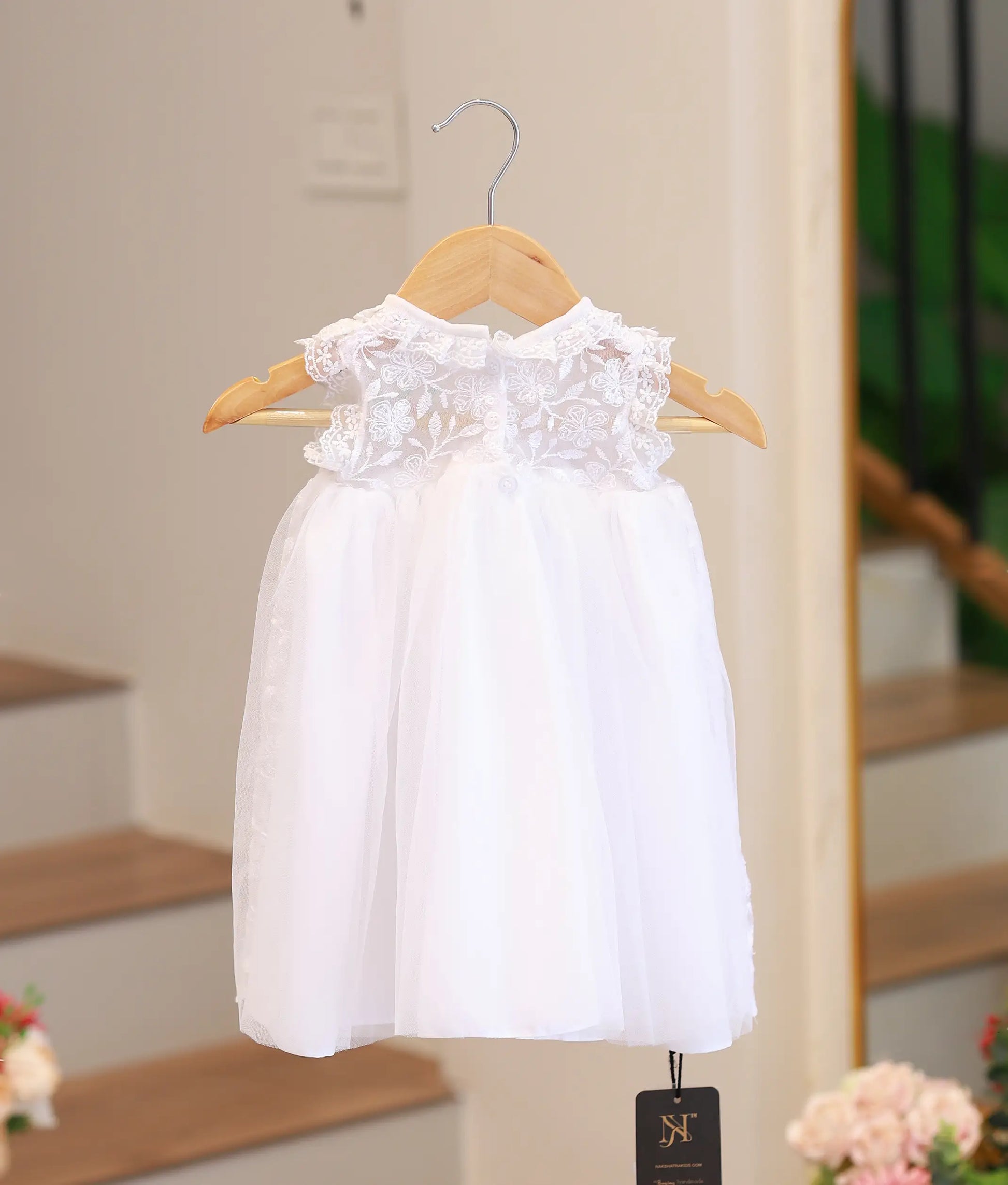Pure white handcrafted baptism frock, a premium ready-to-ship ceremony outfit