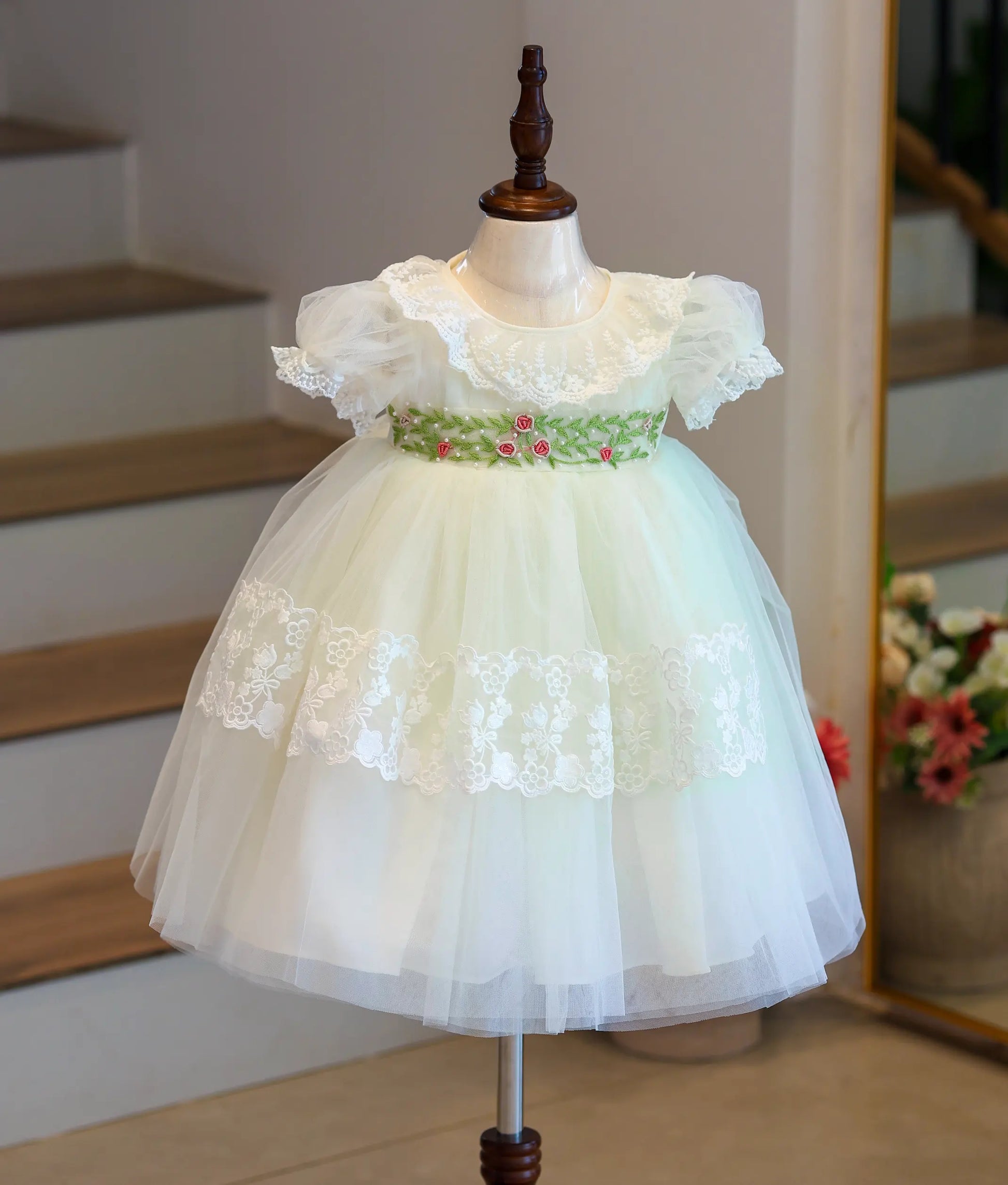 Off-white Handworked Baptism Gown For Baby Girl | Nakshatra Kids   NakshatraKids LLP