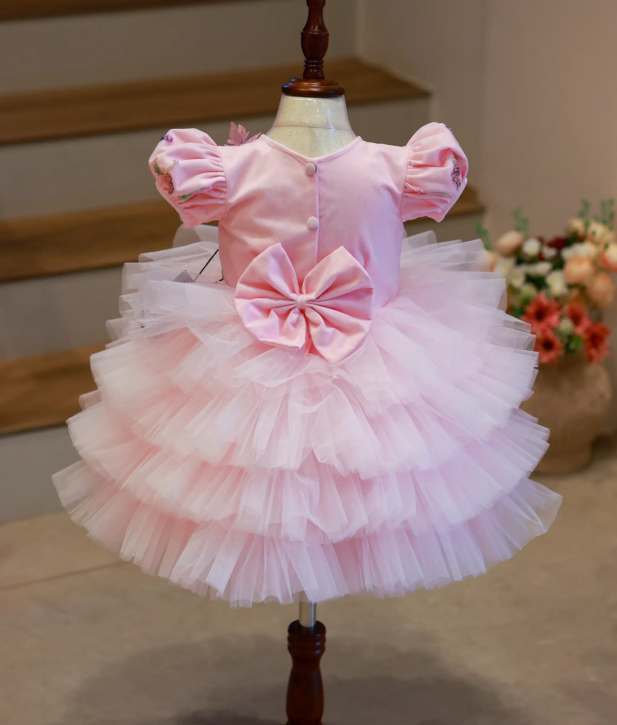Pastel Pink Handworked Fairy Theme Birthday Frock
