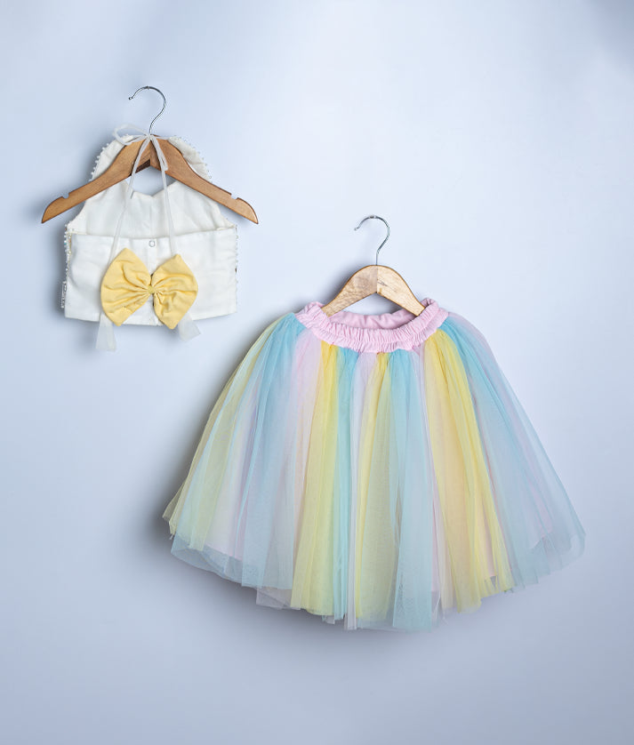 Multi-colored pastel rainbow tulle skirt for baby girl unicorn theme birthday party and special events