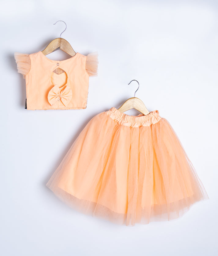 Soft peach tulle tutu skirt for baby girls, perfect for birthdays and celebrations