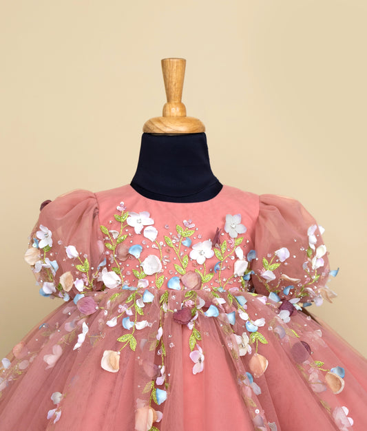 Stylish toddler party frock in pink with sequin and flower detailing
