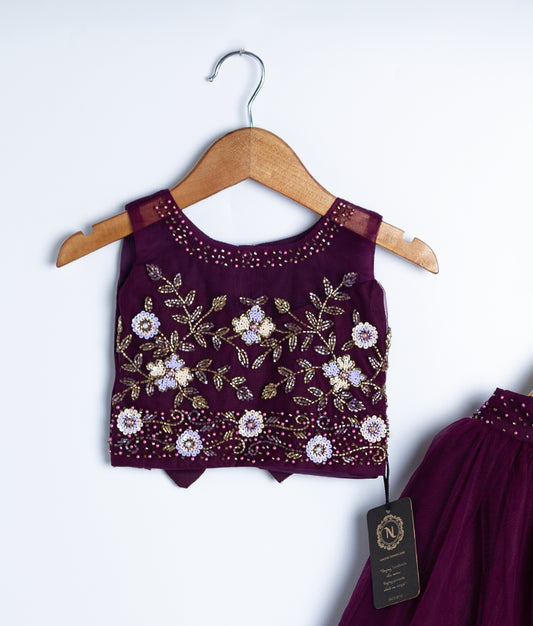 Purple floral sequin sleeveless top for toddler girls with delicate embroidery details