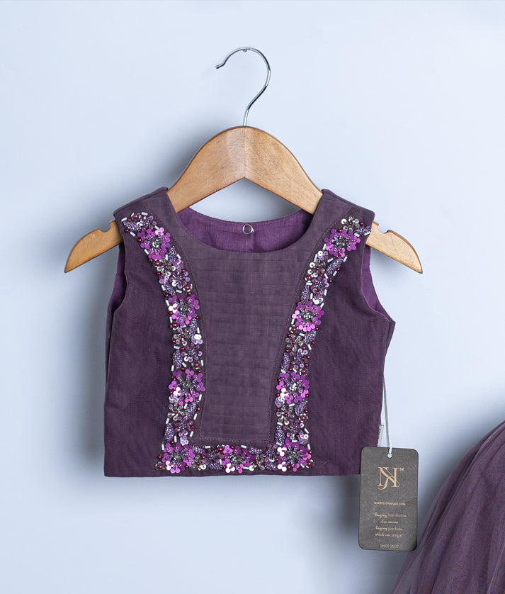 Deep purple sleeveless sequin embroidered top for toddler girl special occasion wear