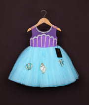 Purple and turquoise princess dress with striped bodice and full turquoise tulle skirt for girls