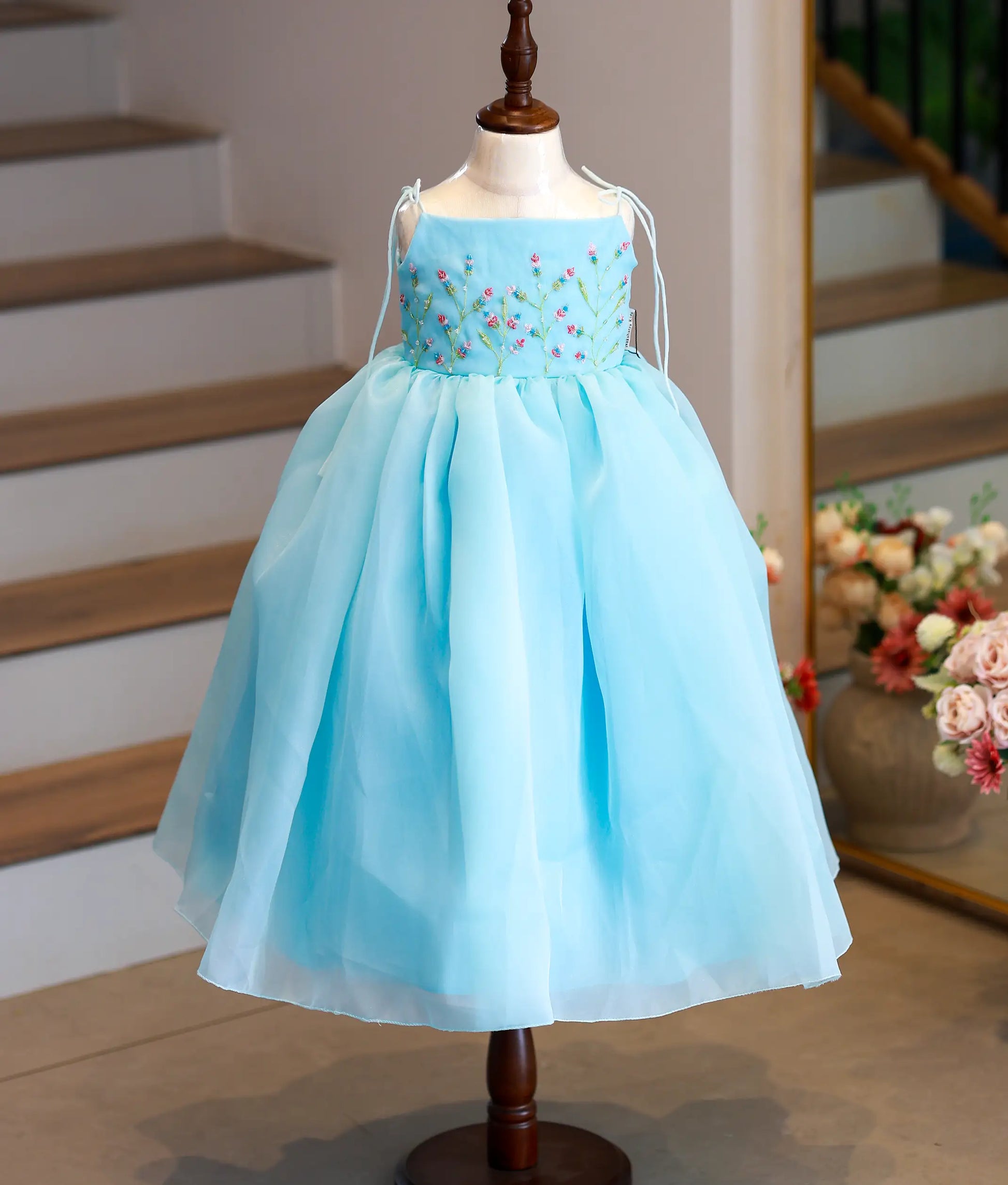 Sky Blue Plain Organza Handworked Birthday Gown | Nakshatra Kids 24 (4 to 5Yrs)
