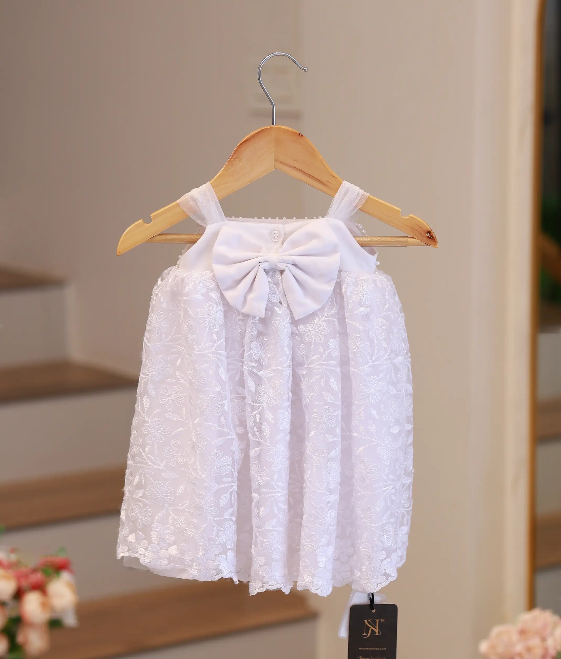 White handcrafted baptism frock, a premium ready-to-ship ceremony gown