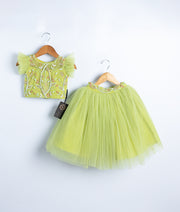 Pastel Green Tulle Net Handworked Crop Top With Full Length Skirt For Baby Girl [Ready to ship :7288A]