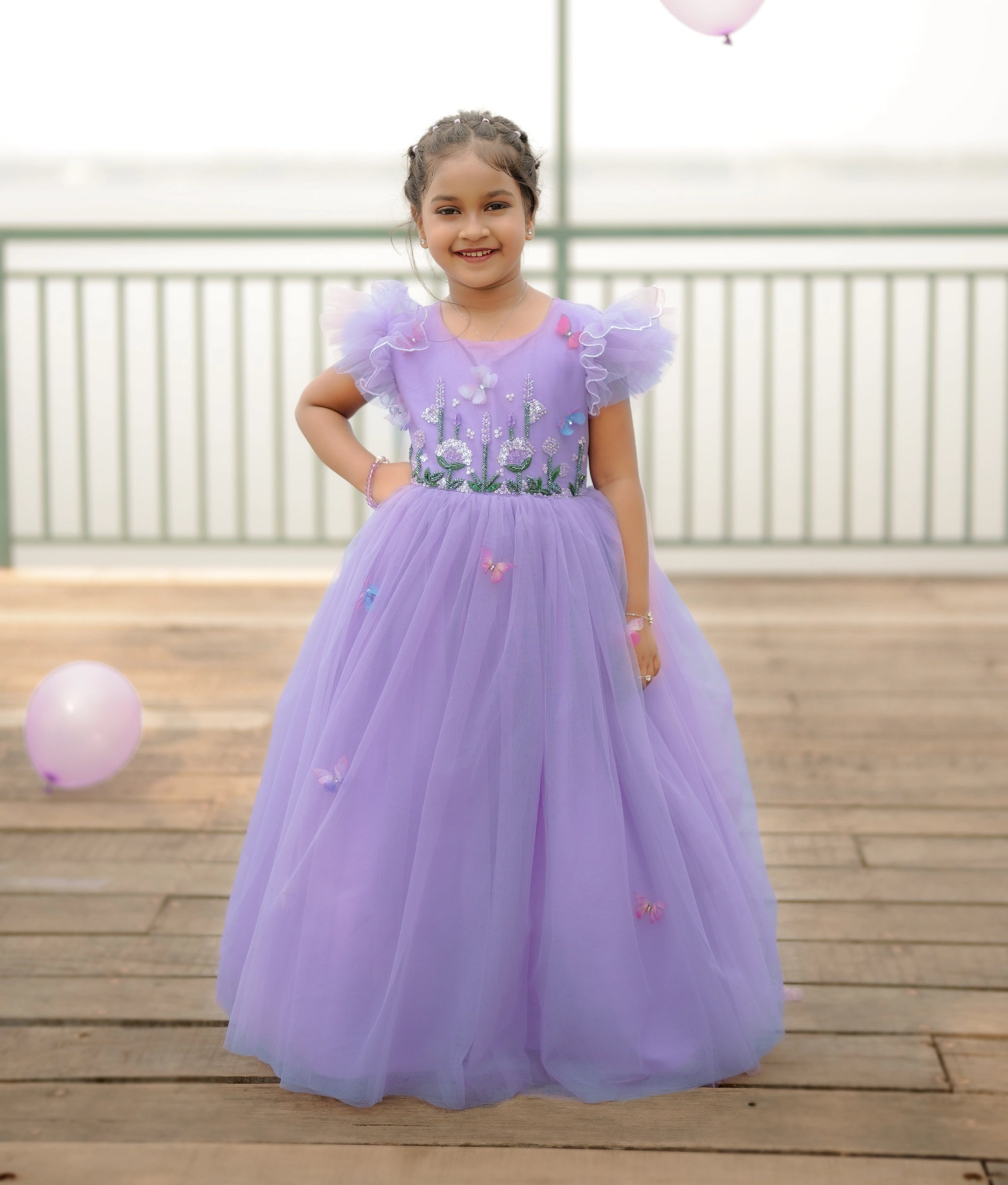 Lavender Handwork Princes Theme Step Birthday Gown For Baby Girl [Pre Order :5219]