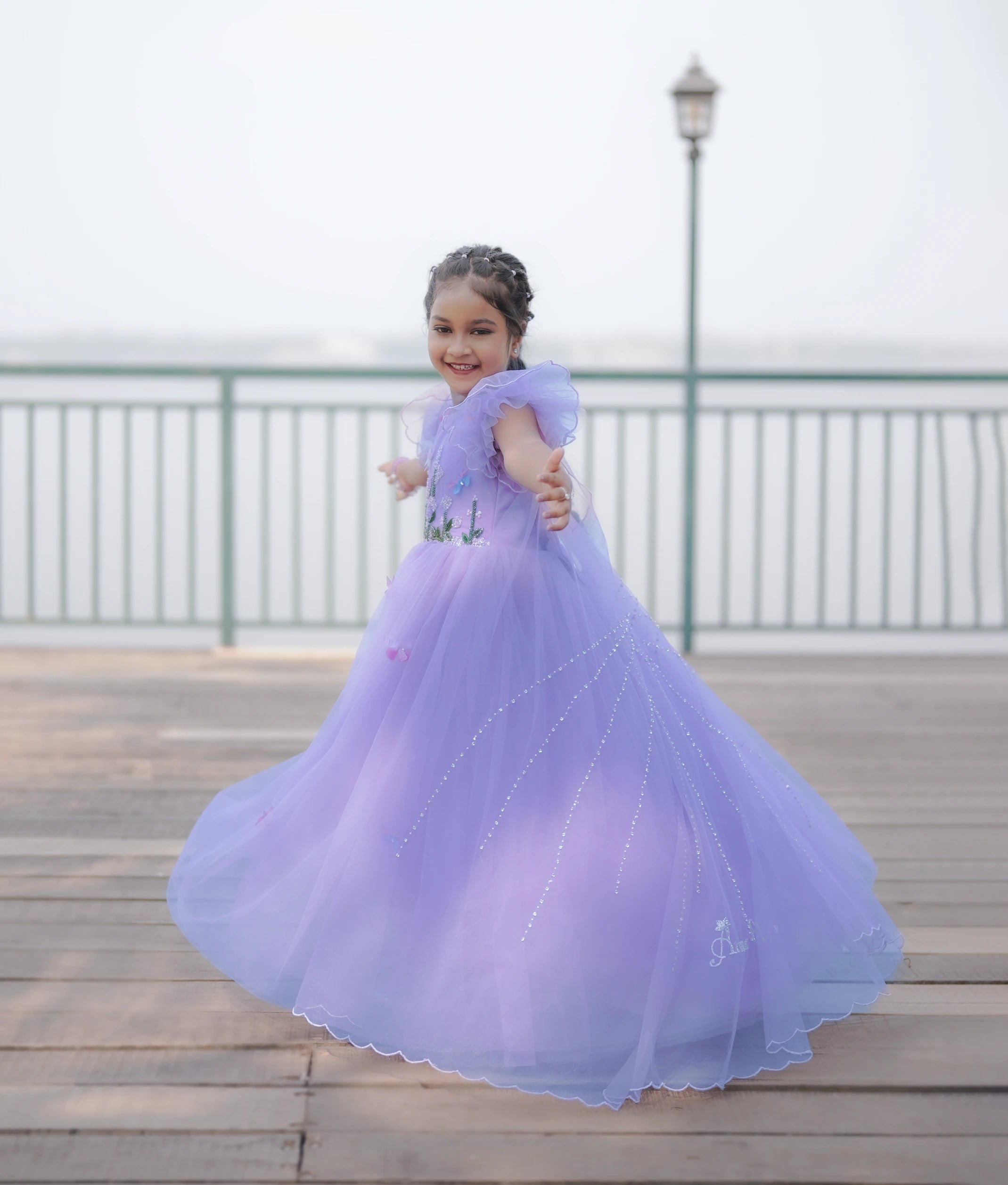 Lavender Handwork Princes Theme Step Birthday Gown For Baby Girl [Pre Order :5219]