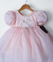 Peach Crush Organza Butterfly Theme Birthday Frock for Baby Girl [2732]