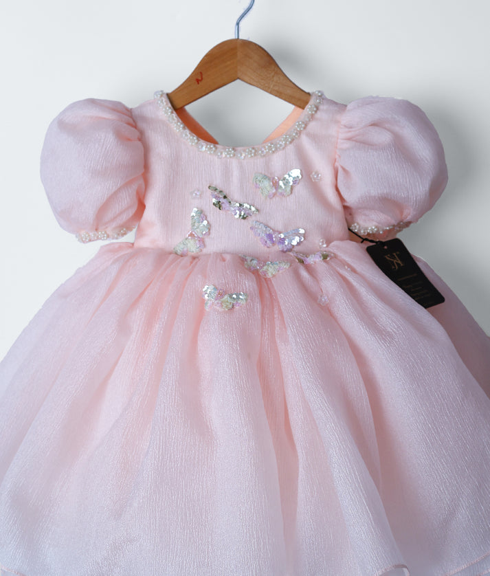 Peach Crush Organza Butterfly Theme Birthday Frock for Baby Girl [2732]