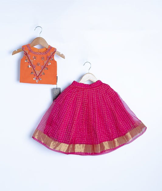 Classic Pongal Crop Top With Full Length Skirt (7602)