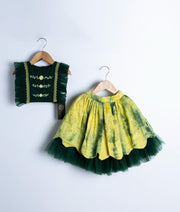 Green Embroidery Crop Top with full length Organza skirt For Pongal [2035]