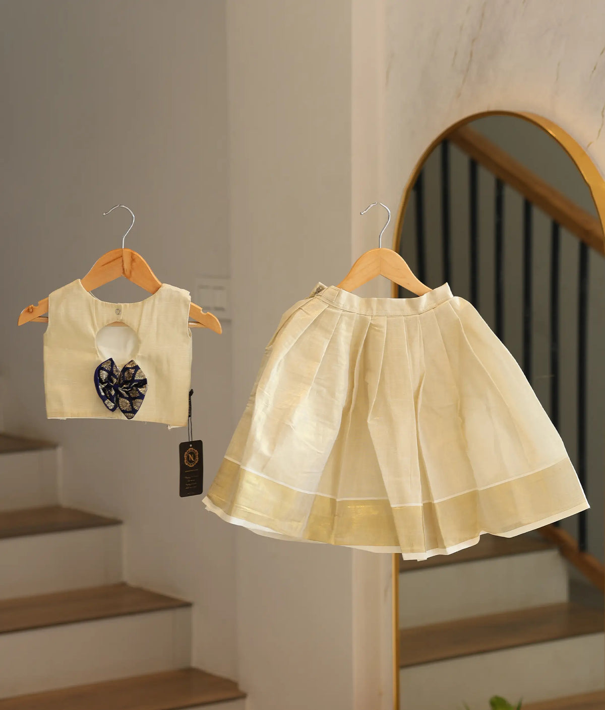 Golden Kasavu Cotton Skirt and Top for Baby Girl [2051]
